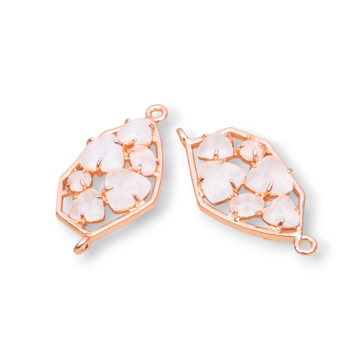 Connettore Componente Di Ottone a Forma Irregolare Con Occhio Di Gatto Incastonato 18x28mm 6pz Oro Rosa Bianco