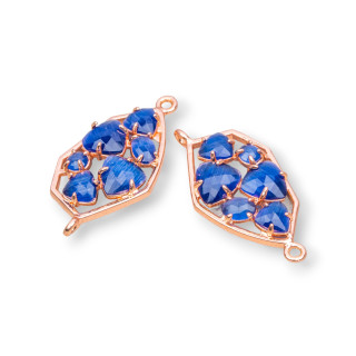 Brass Component Connector Irregular Shape with Cat's Eye Set 18x28mm 6pcs Rose Gold Blue Sapphire
