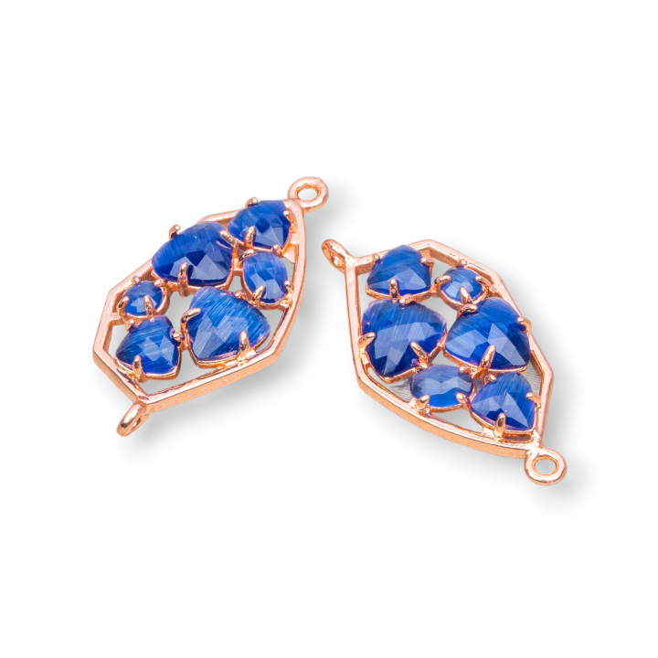 Connecteur de composant en laiton de forme irrégulière avec œil de chat intégré 18x28mm 6pcs or rose bleu saphir