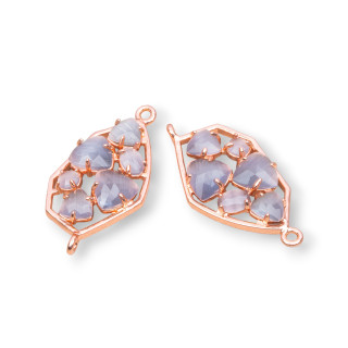 Brass Component Connector Irregular Shape with Cat's Eye Embedded 18x28mm 6pcs Rose Gold Gray