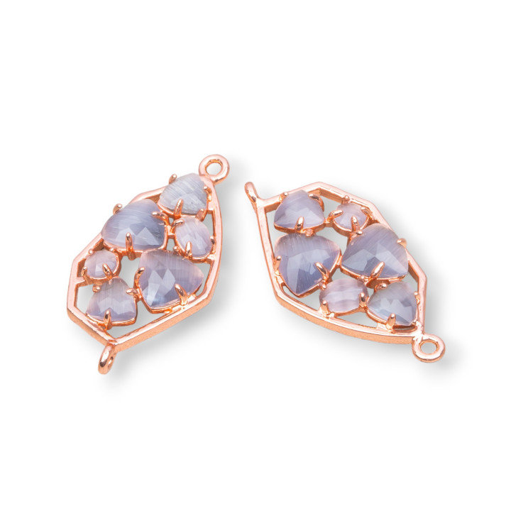 Brass Component Connector Irregular Shape with Cat's Eye Embedded 18x28mm 6pcs Rose Gold Gray