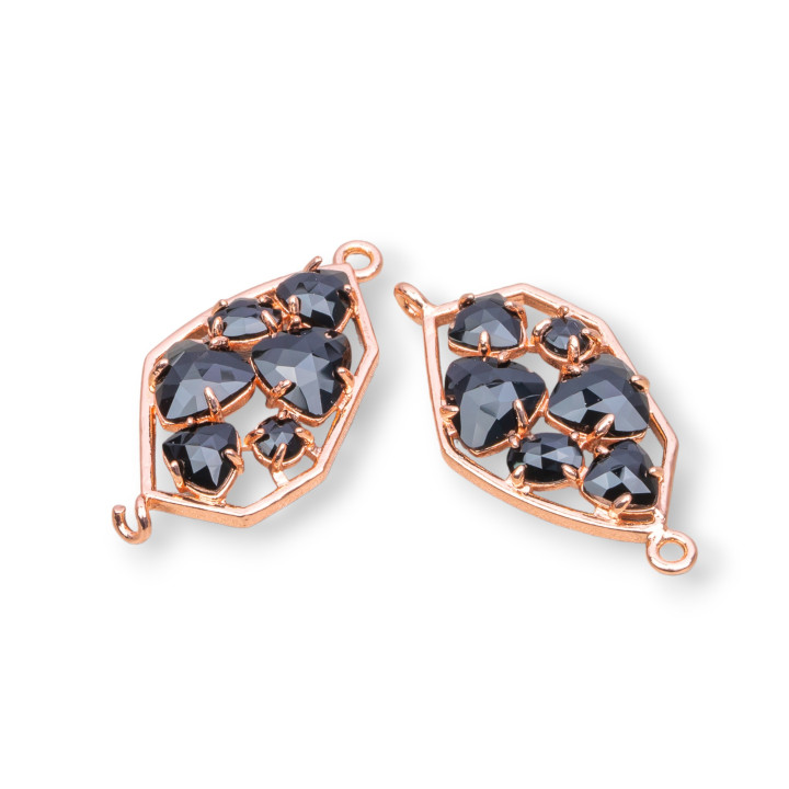 Connettore Componente Di Ottone a Forma Irregolare Con Occhio Di Gatto Incastonato 18x28mm 6pz Oro Rosa Nero