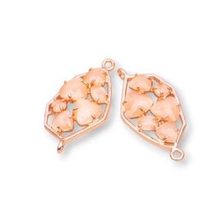 Connecteur de composant en laiton de forme irrégulière avec œil de chat intégré 18x28mm 6pcs Rose Gold Peach