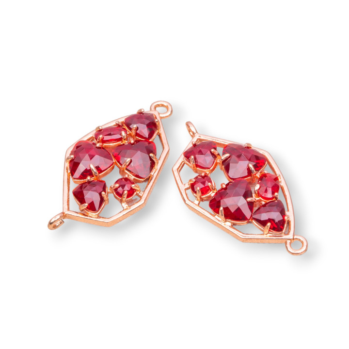 Connettore Componente Di Ottone a Forma Irregolare Con Occhio Di Gatto Incastonato 18x28mm 6pz Oro Rosa Rosso