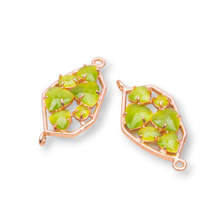 Brass Component Connector Irregular Shape With Cat's Eye Embedded 18x28mm 6pcs Rose Gold Acid Green