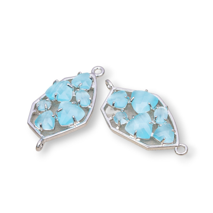 Connecteur de composant en laiton de forme irrégulière avec oeil de chat intégré 18x28mm 6pcs eau plaquée rhodium