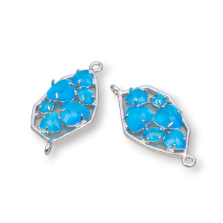 Connecteur de composant en laiton de forme irrégulière avec oeil de chat intégré 18x28mm 6pcs bleu rhodium