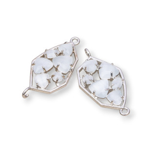 Connettore Componente Di Ottone a Forma Irregolare Con Occhio Di Gatto Incastonato 18x28mm 6pz Rodiato Bianco