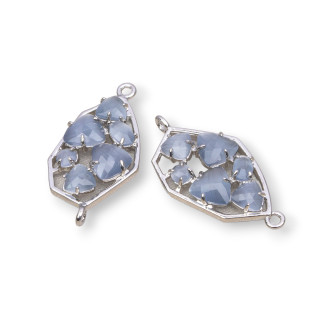 Connecteur de Composants en Laiton de Forme Irrégulière avec Oeil de Chat Intégré 18x28mm 6pcs Gris Plaqué Rhodium