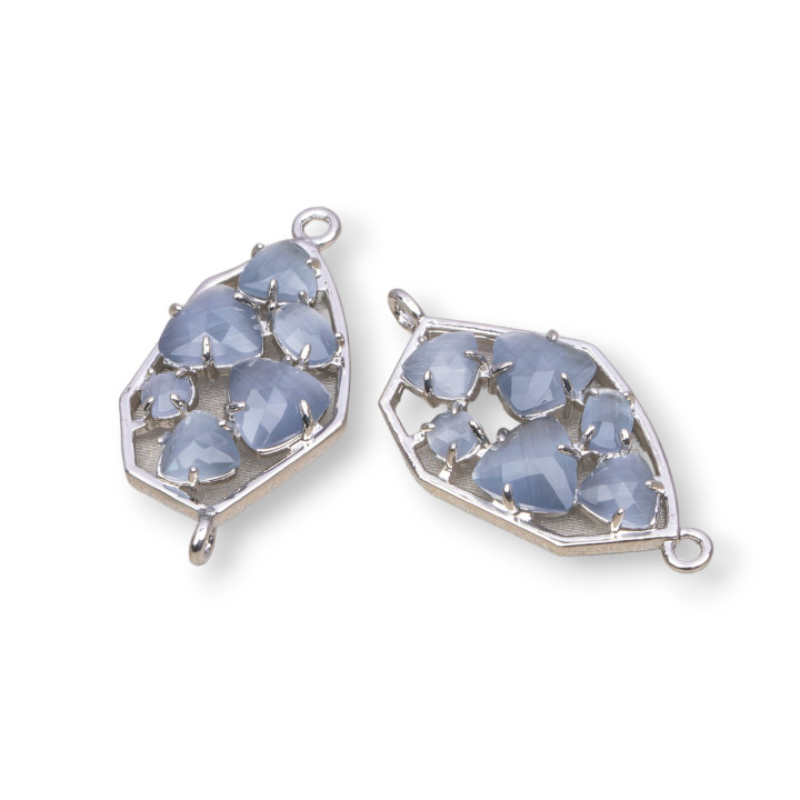 Connettore Componente Di Ottone a Forma Irregolare Con Occhio Di Gatto Incastonato 18x28mm 6pz Rodiato Grigio