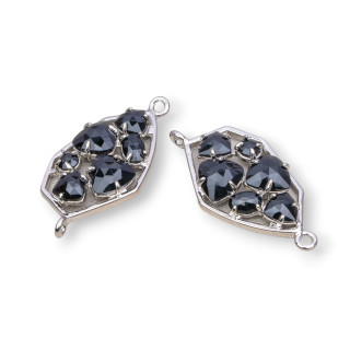 Connecteur de composant en laiton de forme irrégulière avec œil de chat intégré 18x28mm 6pcs Noir Rhodium