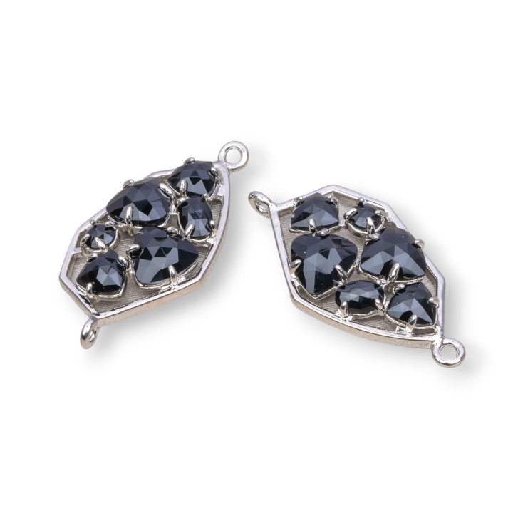 Irregular Shaped Brass Component Connector with Cat's Eye Embedded 18x28mm 6pcs Black Rhodium Plated