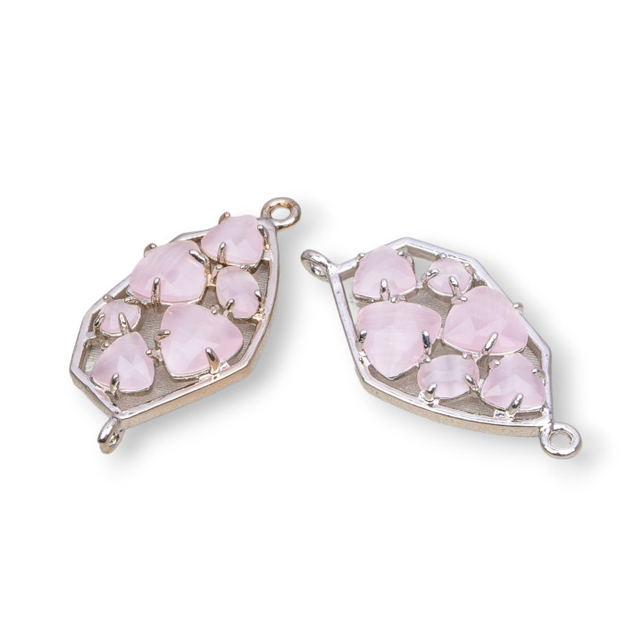 Conector de componente de latón de forma irregular con ojo de gato integrado 18x28 mm 6 piezas rodio rosa