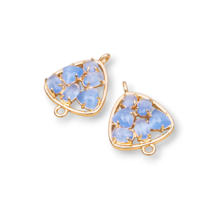 Plectre de connecteur de composant en laiton avec oeil de chat intégré 18mm 6pcs bleu ciel doré