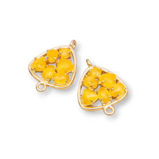 Connettore Componente Di Ottone A Plettro Con Occhio Di Gatto Incastonato 18mm 6pz Dorato Giallo