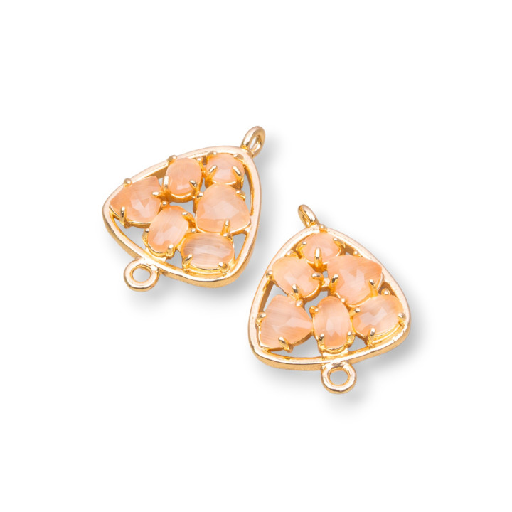 Plectre de connecteur de composant en laiton avec oeil de chat intégré 18mm 6pcs pêche dorée