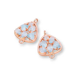 Connettore Componente Di Ottone A Plettro Con Occhio Di Gatto Incastonato 18mm 6pz Oro Rosa Acqua