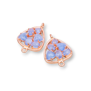 Connettore Componente Di Ottone A Plettro Con Occhio Di Gatto Incastonato 18mm 6pz Oro Rosa Celeste