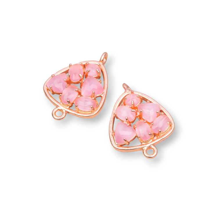 Brass Component Connector Plectrum with Cat's Eye Setting 18mm 6pcs Rose Gold Deep Pink