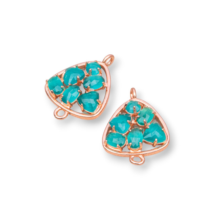 Brass Component Connector Plectrum with Cat's Eye Set 18mm 6τμχ Rose Gold Green