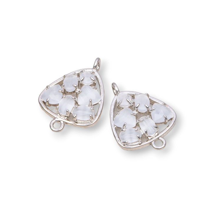 Plectre de connecteur de composant en laiton avec ensemble oeil de chat 18mm 6pcs plaqué rhodium blanc