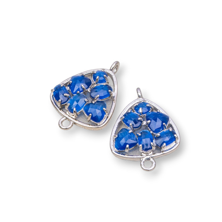 Connecteur Plectre Composant Laiton Avec Oeil De Chat Intégré 18mm 6pcs Bleu Saphir Plaqué Rhodium