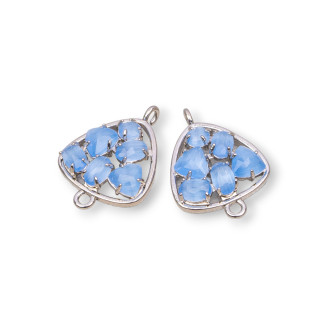 Brass Component Connector Plectrum with Cat's Eye Set 18mm 6pcs Rhodium Plated Light Blue