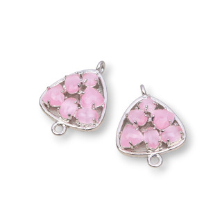 18mm 6pcs Set Cat's Eye Plectrum Brass Component Connector Deep Pink Rhodium