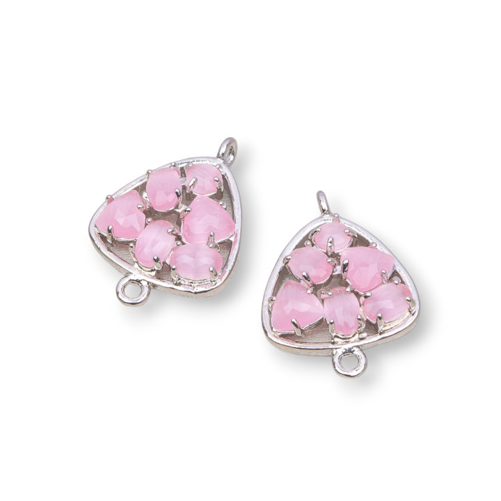 Brass Component Connector Plectrum with Cat's Eye Set 18mm 6pcs Deep Pink Rhodium Plated