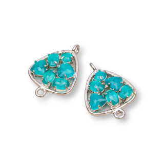 Connecteur Plectre Composant Laiton Avec Oeil De Chat Intégré 18mm 6pcs Vert Emeraude Plaqué Rhodium