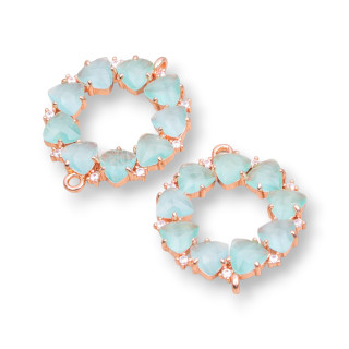 Brass Component Connector Headband with Cat's Eye Set 25x25mm 4pcs Rose Gold Aqua