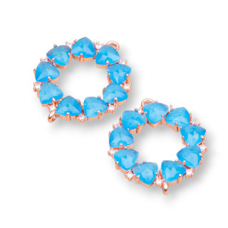 Connettore Componente Di Ottone a Cerchietto Con Occhio Di Gatto Incastonato 25x25mm 4pz Oro Rosa Blu Chiaro