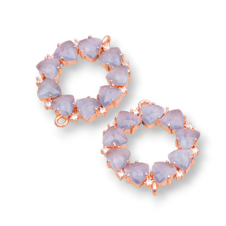 Ορειχάλκινη σύνδεση εξαρτημάτων Headband with Cat's Eye Set 25x25mm 4τμχ Rose Gold Grey