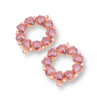 Conector de diadema de componente de latón con ojo de gato integrado 25x25mm 4 piezas oro rosa púrpura