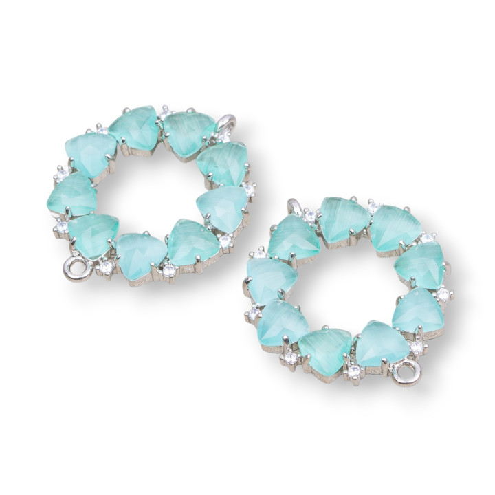 Conector de cinta de cabeza de componente de latón con ojo de gato integrado 25x25mm 4 piezas agua chapada en rodio