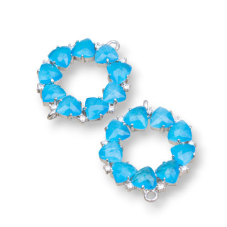 Conector de componente de latón para diadema con ojo de gato integrado 25x25 mm 4 piezas rodio azul claro