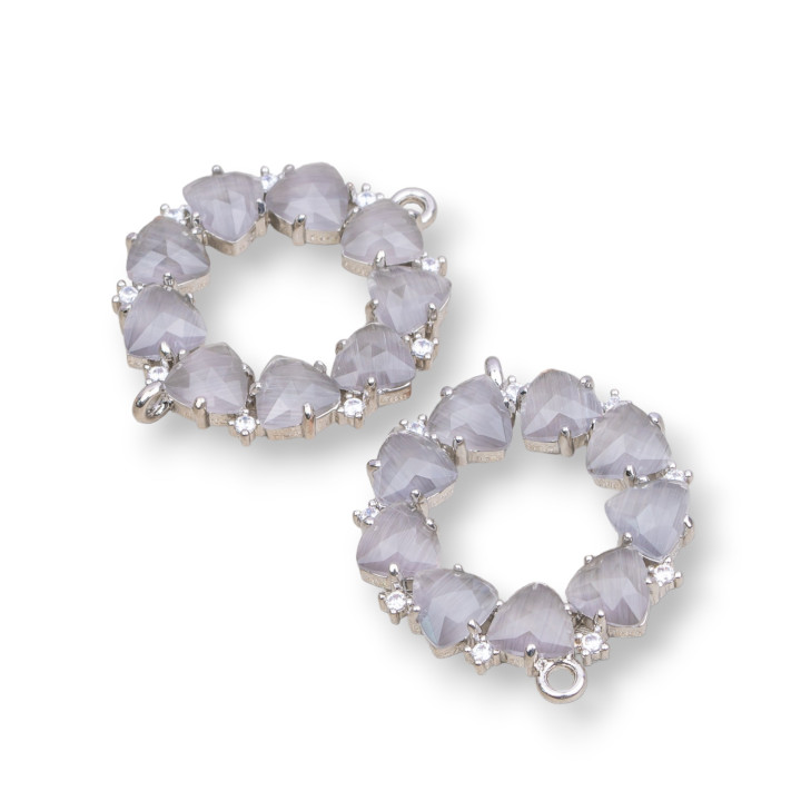 Connecteur Bandeau Composant Laiton Avec Oeil de Chat Intégré 25x25mm 4pcs Gris Rhodié