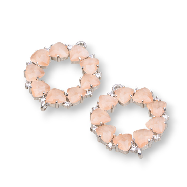 Conector de diadema de componente de latón con ojo de gato integrado 25x25mm 4 piezas Melocotón chapado en rodio