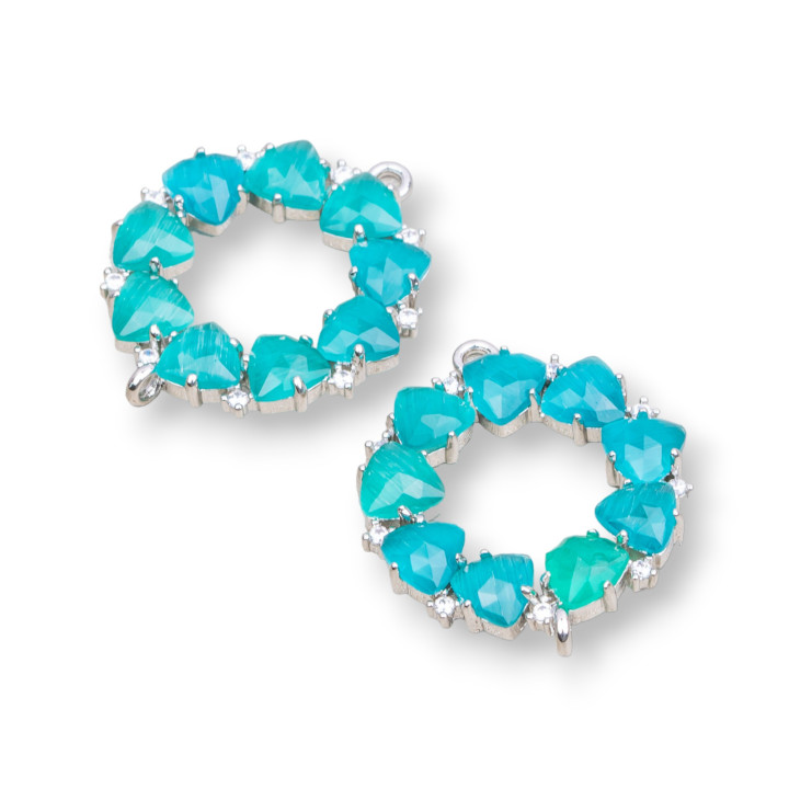 Conector de diadema de componente de latón con ojo de gato integrado 25x25mm 4 piezas verde rodiado