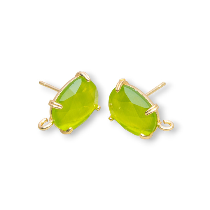 10,5x12mm Facettierte Cat Eye Ohrstecker Messing Basis 8 Paar Golden Acid Green