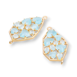 Connecteur de composant en laiton de forme irrégulière avec œil de chat intégré 21x35mm 4pcs Golden Aqua