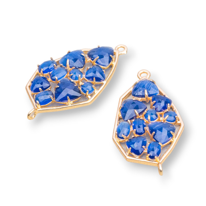 Connecteur de composant en laiton de forme irrégulière avec œil de chat intégré 21x35mm 4pcs bleu doré