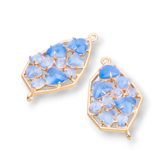 Conector de componente de latón de forma irregular con ojo de gato integrado 21x35 mm 4 piezas Azul cielo dorado