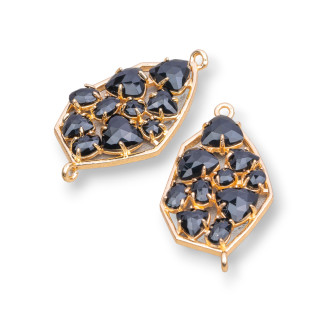 Irregular Shaped Brass Component Connector with Embedded Cat's Eye 21x35mm 4pcs Golden Black