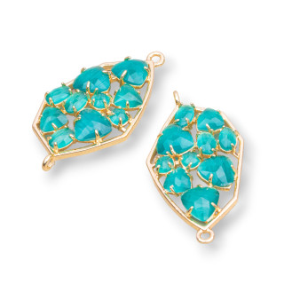 Conector de componente de latón de forma irregular con ojo de gato integrado 21x35 mm 4 piezas verde dorado