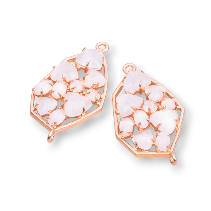 Connettore Componente Di Ottone a Forma Irregolare Con Occhio Di Gatto Incastonato 21x35mm 4pz Oro Rosa Bianco