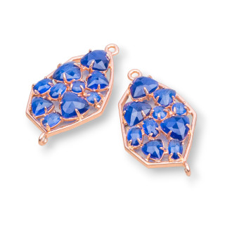 Unregelmäßige Form Messingkomponentenverbinder mit eingebettetem Katzenauge 21 x 35 mm 4 Stück Gold Rose Blau