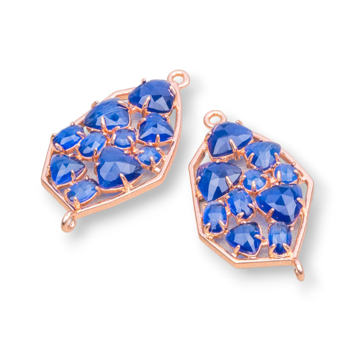 Unregelmäßige Form Messingkomponentenverbinder mit eingebettetem Katzenauge 21 x 35 mm 4 Stück Gold Rose Blau