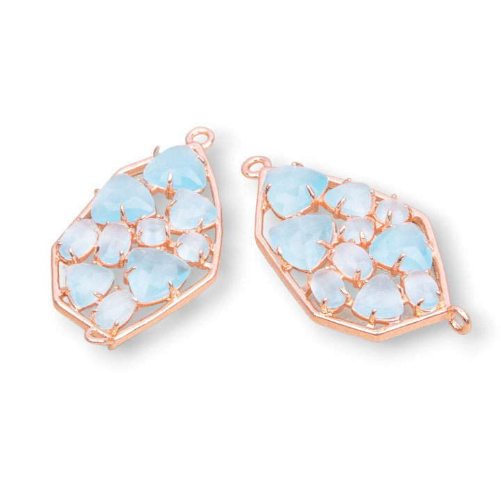 Brass Component Connector Irregular Shape With Cat's Eye Embedded 21x35mm 4pcs Rose Gold Celestial