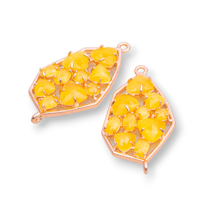 Irregular Shaped Brass Component Connector with Cat's Eye Set 21x35mm 4pcs Rose Gold Yellow
